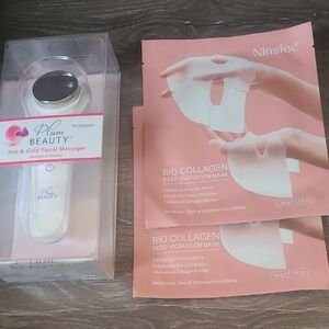 Plum Beauty Facial Massager and Ninsieo Pink Bio Collagen 2 Masks
